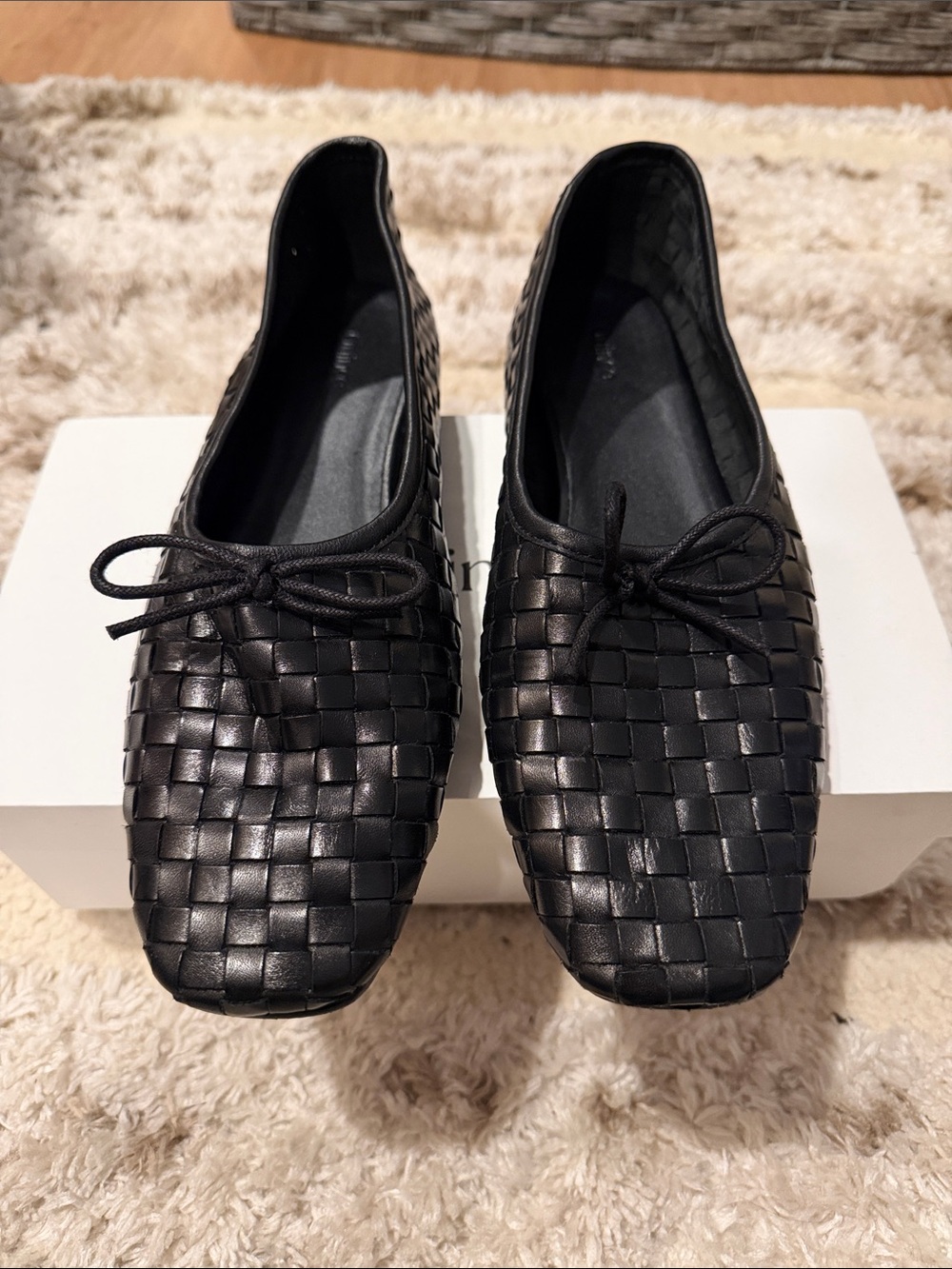 Quince Black Woven Leather Ballet Flats